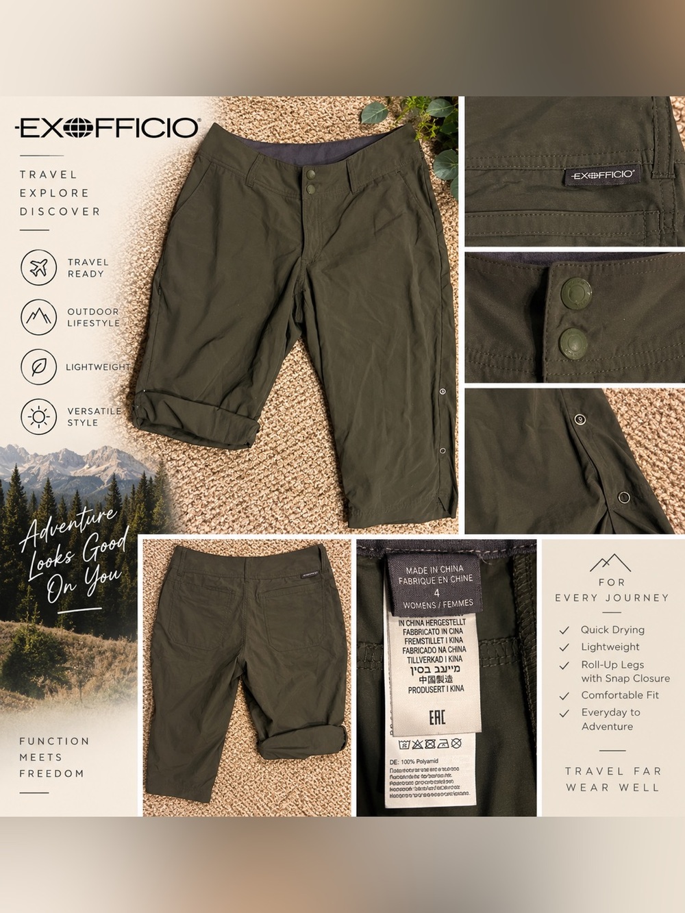 ExOfficio Women’s Olive Green Roll-Up Hybrid Shorts
